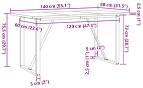 tömör fenyőfa és öntöttvas étkezőasztal O-vázzal 140x80x75,5 cm