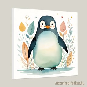Aranyos kis pingvin illusztráció akvarell – gyerekszobai prémium falikép 40x40cm