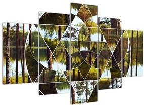 Kép - Geometrikus kollázs a skandináv erdők hátterében (150x105 cm)