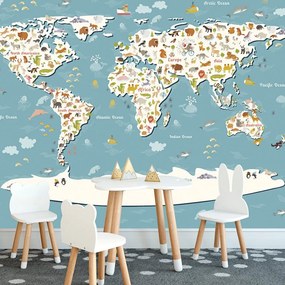 Öntapadó tapéta világtérkép állatokkal - 150x100