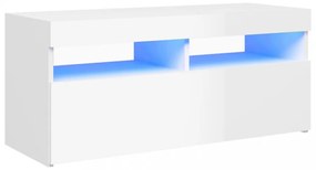 magasfényű fehér TV-szekrény LED lámpákkal 90x35x40 cm