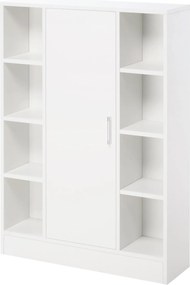 kleankin Fehér Fa Padló Szekrény 8 Nyitott Rekesszel és 1 Ajtóval, Állítható Polcokkal - Fürdőszobai Tároló Szekrény Konyhába és Nappaliba 71x22x100 c