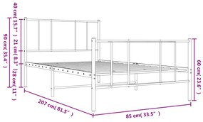 fekete fém ágykeret fej- és lábtámlával 80 x 200 cm