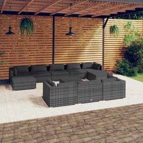 vidaXL 11 részes szürke polyrattan kerti ülőgarnitúra párnákkal