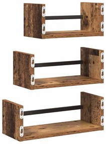 vidaXL Fali polc készlet polcokkal 3 pcs Öreg fa 40x16x14cm Faanyag