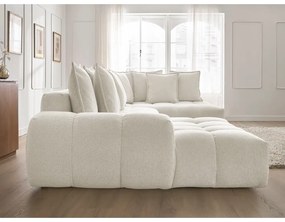 Fehér zsenília kinyitható-tárolóhelyes sarokkanapé (jobb oldali-U alakú) Everest – Bobochic Paris