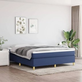 Kék szövet rugós ágy matraccal 160 x 200 cm