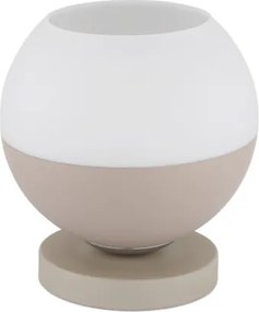 Globo 15999T Asztali lámpa, homokszínű matt fém, krómozott fém, fehér üveg, bézs textil kábel, billenőkapcsoló a kábelen, ø: 200mm, M: 210mm, kábelhossz 1800mm, 1x E27 60W 230V izzó nélkül