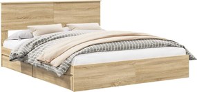 vidaXL Tárolós Ágy fejtámlával Sonoma tölgy 160 x 200 cm Faanyag
