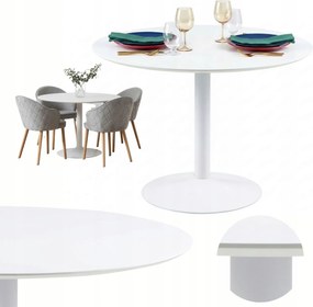 Étkezőasztal kerek Fehér étkező 110 cm 4 személyes Stabil scandi