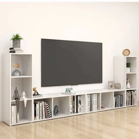4 db magasfényű fehér forgácslap tv-szekrény 107 x 35 x 37 cm