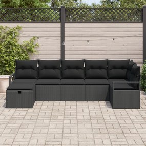 7 darabos kertiszék szett párnákkal fekete poli rattan, 2 személyes kertiszék párnákkal fekete poli rattan