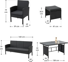 Juskys Rattan szett Turin - fekete