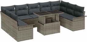 vidaXL Kerti Kanapé Szett párnával 10 pcs Szürke Poli rattan