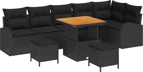 vidaXL Kerti Kanapé Szett párnával 9 pcs Fekete polirattan