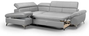 Bőrkárpitos, balos, L-alakú SALERNO II sarokkanapé, szürke