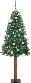 vidaXL Karcsú karácsonyfa 300 LED-del Zöld 210 cm PVC és tömör fenyőfa