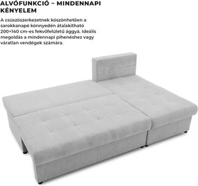 Venezia sarokkanapé, kordbársony, univerzális oldal, hab töltet, szürke