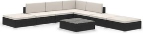 vidaXL 8-részes fekete polyrattan kerti bútorszett párnákkal
