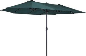 Outsunny Dupla Napernyő 455 x 265 cm, UV Védelem Napernyő Kurblival, Balkon Napernyő Strand Napernyő Szélálló Kurblis Napernyő, Sötétzöld | Aosom