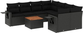 vidaXL 9 részes fekete polyrattan kerti ülőgarnitúra párnákkal