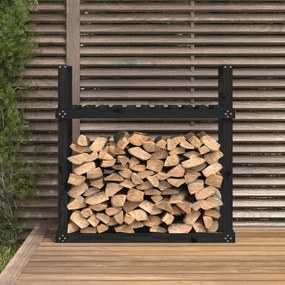 fekete tömör fenyőfa tűzifatartó állvány 110x35x108,5 cm