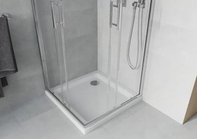 Mexen Rio 80 x 80 cm-es négyzet alakú zuhanyfülke, átlátszó, króm + Flat zuhanytálca, fehér - 860-080-080-01-00-4010
