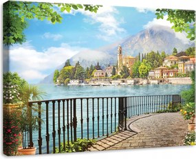 Vászonkép 70x50 Tó hegyek olasz város nap nyugalom természet