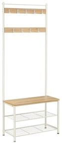Előszoba fogas polccal, akasztókkal, cipőtartóval és ülőkével, tölgy és fehér 175x70x32cm