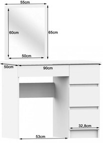 T-6/SL fésülködőasztal (fehér, bal)