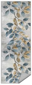 Világoskék-aranyszínű mosható futószőnyeg 80x200 cm Golden Leaves – Mila Home