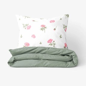Pamut ágyneműhuzat Duo - Pünkösdi rózsamintás, zsálya színű hátoldal