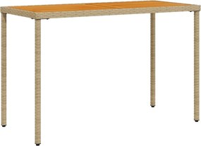 vidaXL bézs polyrattan akácfa lapos kerti asztal 115x54x74 cm