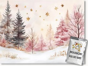 Fotótapéta Flizelina Tájkép Erdő Fák Tél Hó Csillagok 100x75 ragasztó