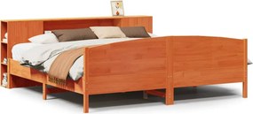 vidaXL barna tömör fenyőfa könyvespolcos ágy matrac nélkül 180 x 200cm