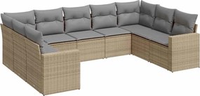 vidaXL 9 részes bézs polyrattan kerti ülőgarnitúra párnákkal