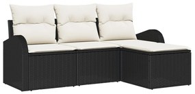 4 darabos Kert Kanapé Készlet Párnákkal Fekete Poli Rattan, 2 személyes Kert Kanapé Tárolóval és Párnákkal Fekete Poli Rattan