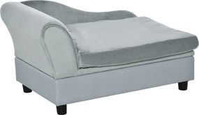 PawHut Pet Sofa Matttal, Kutyaágy, Kutya Matrac, Kutya Kanapé Tároló Hellyel, Természetes Fa+Plüss, Világosszürke, 76 x 45 x 43 cm | Aosom