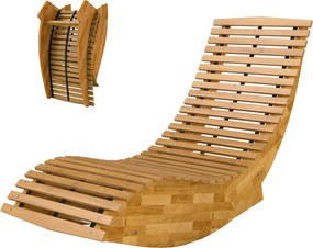 Outsunny összecsukható akácfa napozóágy – ergonomikus S-alakú lécezett kialakítás, hintázó napozóágy kertbe, erkélyre és teraszra, teherbírás: 120 kg