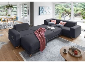 Antracitszürke kinyitható-tárolóhelyes sarokkanapé (jobb oldali-U alakú) Classy Sophie – Miuform