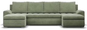 Tokio U alakú sarokkanapé, 3 ágyneműtartóval, kordbársony, univerzális oldal, zöld