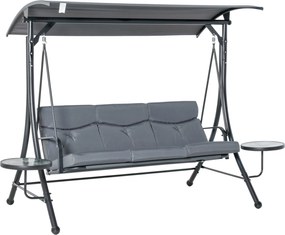 Outsunny 3-Fős Hollywood hintsapad Szabályozható Tetővel Acél Poliéster Szürke+Fekete 271 x 125 x 177 cm | Aosom
