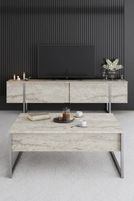Dohányzóasztal Luxe - Travertine, Silver