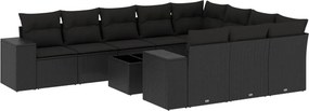 vidaXL 11 részes fekete polyrattan kerti ülőgarnitúra párnákkal