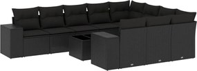 vidaXL 11 részes fekete polyrattan kerti ülőgarnitúra párnákkal