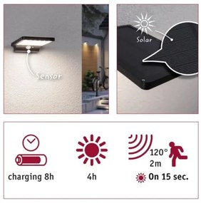 Paulmann 95393-LED/4W IP44 Dimmelhető napelemes lámpa érzékelővel SOLVEIG 3,7V