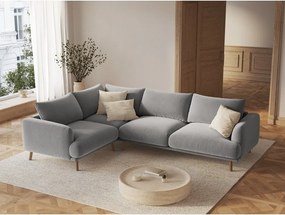 Szürke bársony sarokkanapé (bal oldali-L alakú) Naomi – Micadoni