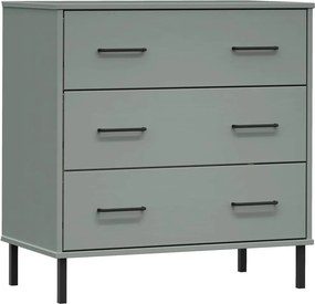 vidaXL OSLO szürke tömör fa tálalószekrény 3 fiókkal 77 x 40 x 79,5 cm