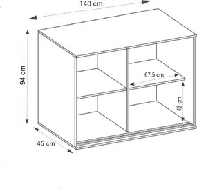 Tablet 5 140 Tolóajtós Komód 140cm, Szürke Hamu