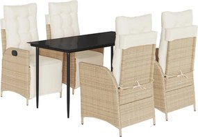 vidaXL 5 részes bézs polyrattan kerti étkezőgarnitúra párnákkal